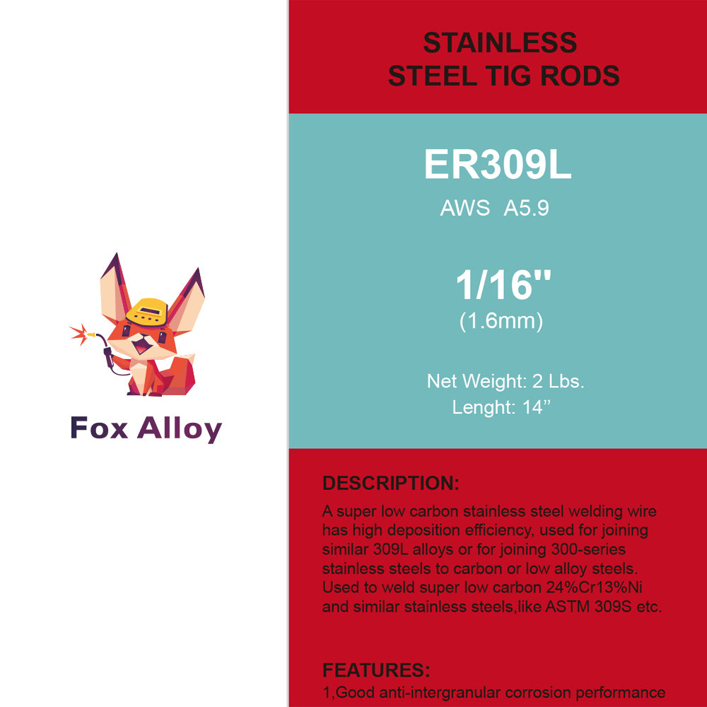 Fox Alloy 36'' Low Carbon Stainless Steel TIG Welding Rods ER309L