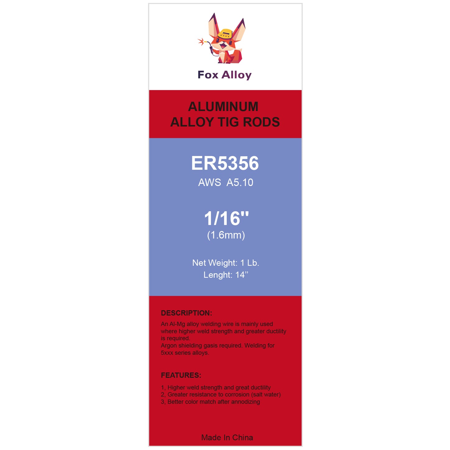 Fox Alloy 36" Al-Mg Alloy Tig Welding Rods ER5356