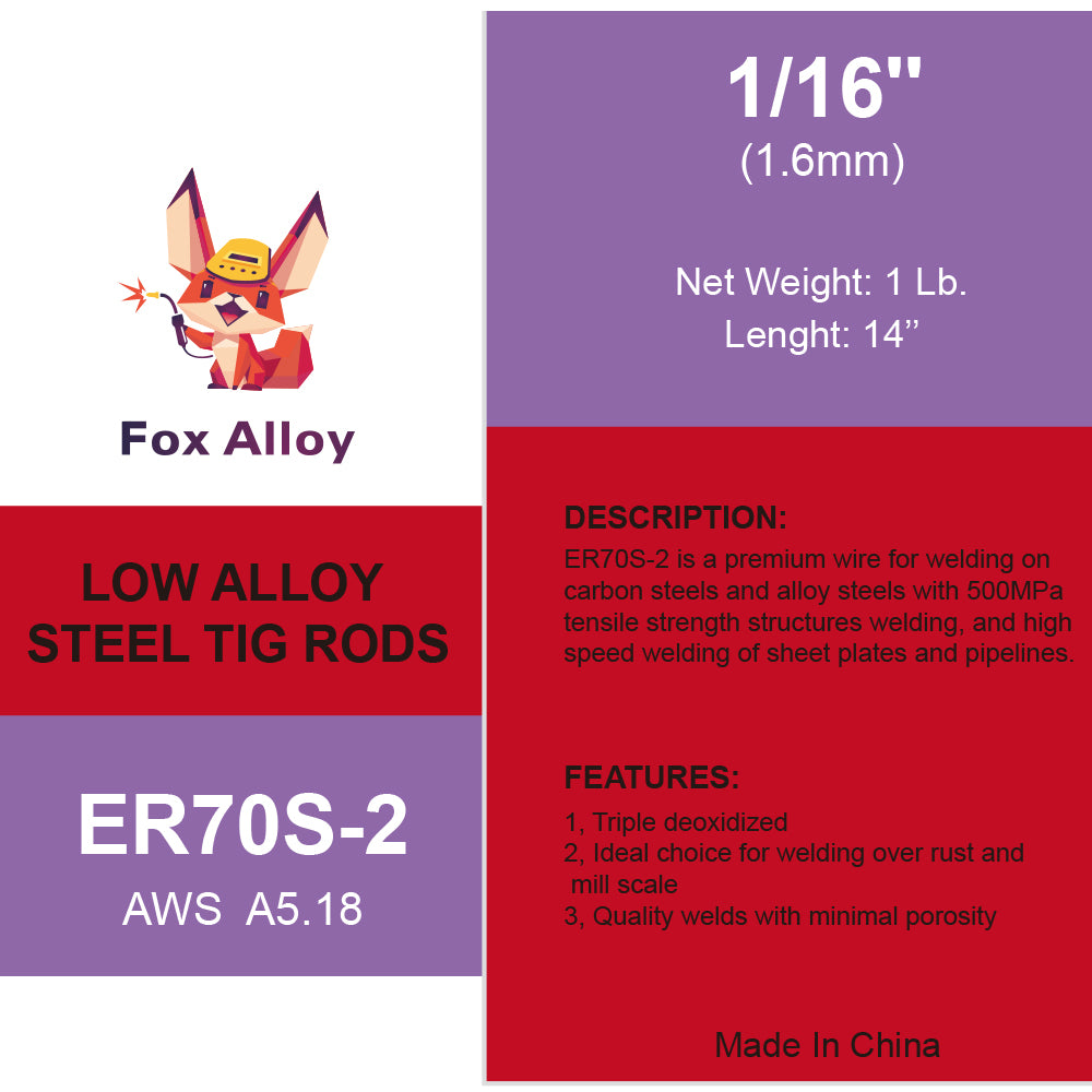 Fox Alloy 36" Premium Carbon Steel Tig Welding Rods ER70S-2