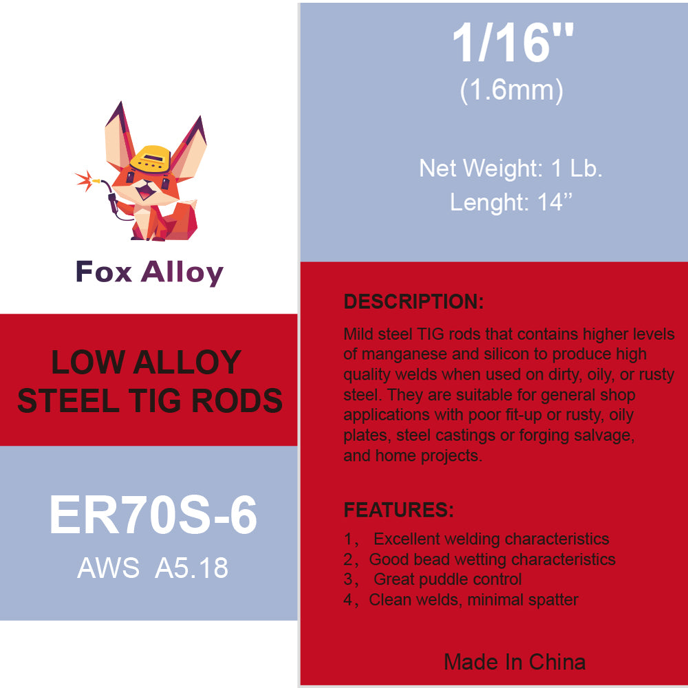Fox Alloy 36" Copper-coated Carbon Steel Tig Welding Rods ER70S-6
