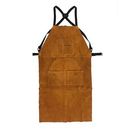 Fox Alloy 43.7" Long Real Leather Adjustable Heavy Duty Work Apron with 6 Tool Pockets Heat Flame Resistant Welding Apron