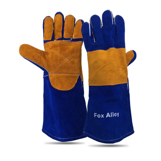 Fox Alloy Leather 16 Inch Long Heat Resistant Blue Stick Welding Gloves