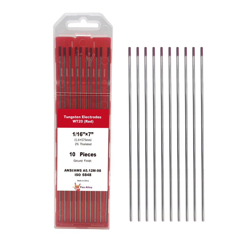 Fox Alloy 10pcs 2.0% Thoriated Red Tungsten Electrodes WT20 TIG Welding Accessories