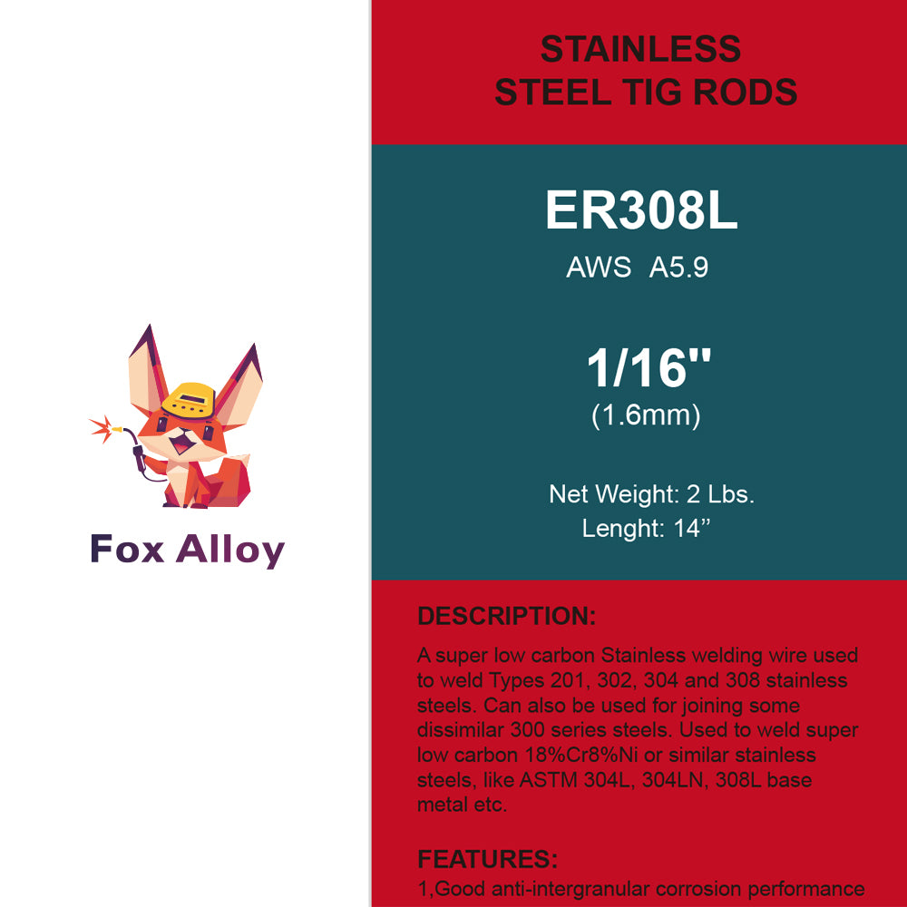 Fox Alloy 36'' Low Carbon Stainless Steel TIG Welding Rods ER308L